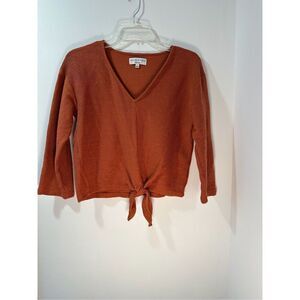 Texture & Thread Madewell 3/4 sleeve burnt orange vneck sweater size S #13-1757